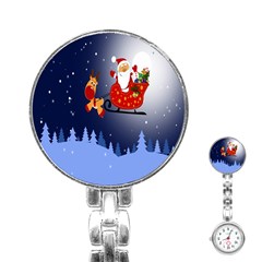 Deer Santa Claus Flying Trees Moon Night Merry Christmas Stainless Steel Nurses Watch by anzea