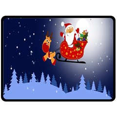 Deer Santa Claus Flying Trees Moon Night Merry Christmas Two Sides Fleece Blanket (large) by anzea