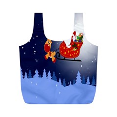 Deer Santa Claus Flying Trees Moon Night Merry Christmas Full Print Recycle Bag (m) by anzea