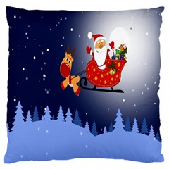 Deer Santa Claus Flying Trees Moon Night Merry Christmas Standard Premium Plush Fleece Cushion Case (one Side) by anzea