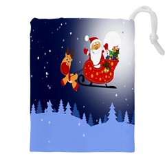 Deer Santa Claus Flying Trees Moon Night Merry Christmas Drawstring Pouch (4xl) by anzea