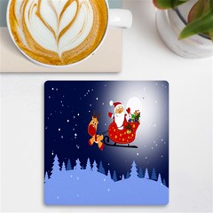 Deer Santa Claus Flying Trees Moon Night Merry Christmas Uv Print Square Tile Coaster  by anzea