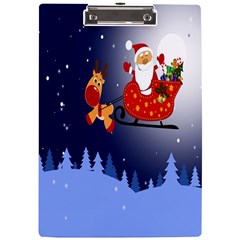 Deer Santa Claus Flying Trees Moon Night Merry Christmas A4 Acrylic Clipboard by anzea