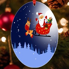 Deer Santa Claus Flying Trees Moon Night Merry Christmas Uv Print Acrylic Ornament Oval by anzea