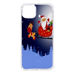 Deer Santa Claus Flying Trees Moon Night Merry Christmas Iphone 14 Plus Tpu Uv Print Case by anzea