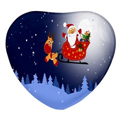 Deer Santa Claus Flying Trees Moon Night Merry Christmas Heart Glass Fridge Magnet (4 Pack) by anzea