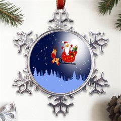 Deer Santa Claus Flying Trees Moon Night Merry Christmas Metal Large Snowflake Ornament by anzea