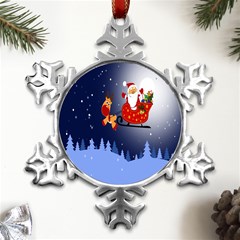 Deer Santa Claus Flying Trees Moon Night Merry Christmas Metal Small Snowflake Ornament by anzea