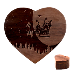 Deer Santa Claus Flying Trees Moon Night Merry Christmas Heart Wood Jewelry Box by anzea