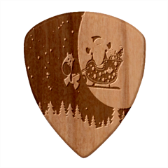 Deer Santa Claus Flying Trees Moon Night Merry Christmas Wood Guitar Pick (set Of 10)