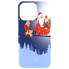 Deer Santa Claus Flying Trees Moon Night Merry Christmas Iphone 15 Pro Max Black Uv Print Pc Hardshell Case by anzea