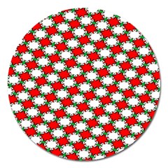 Christmas Star Red Green Magnet 5  (round) by anzea