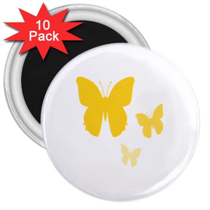 Yellow Butterfly Animals Fly 3  Magnets (10 pack) 