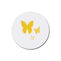 Yellow Butterfly Animals Fly Rubber Coaster (round) by anzea