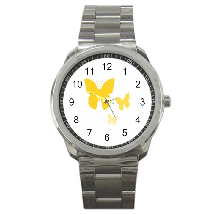 Yellow Butterfly Animals Fly Sport Metal Watch