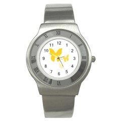 Yellow Butterfly Animals Fly Stainless Steel Watch by anzea