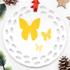 Yellow Butterfly Animals Fly Ornament (round Filigree)