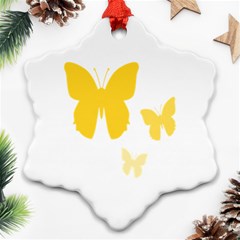 Yellow Butterfly Animals Fly Snowflake Ornament (two Sides)