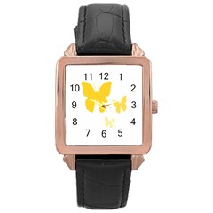 Yellow Butterfly Animals Fly Rose Gold Leather Watch  by anzea