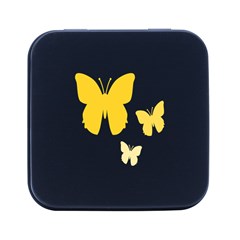 Yellow Butterfly Animals Fly Square Metal Box (black)