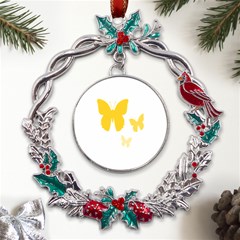 Yellow Butterfly Animals Fly Metal X mas Wreath Holly Leaf Ornament by anzea