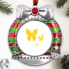 Yellow Butterfly Animals Fly Metal X mas Ribbon With Red Crystal Round Ornament by anzea