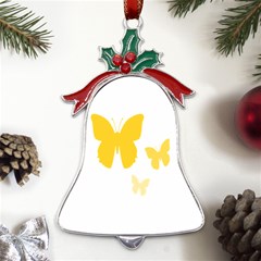 Yellow Butterfly Animals Fly Metal Holly Leaf Bell Ornament