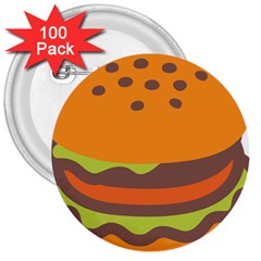 Hamburger 3  Buttons (100 Pack) 