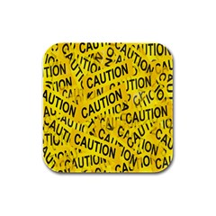 Caution Road Sign Cross Yellow Rubber Square Coaster (4 Pack) by anzea