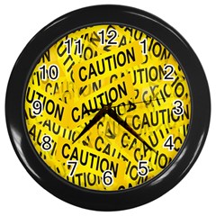 Caution Road Sign Cross Yellow Wall Clock (black)