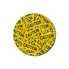 Caution Road Sign Cross Yellow Rubber Round Coaster (4 Pack) by anzea