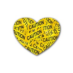 Caution Road Sign Cross Yellow Rubber Coaster (heart) by anzea