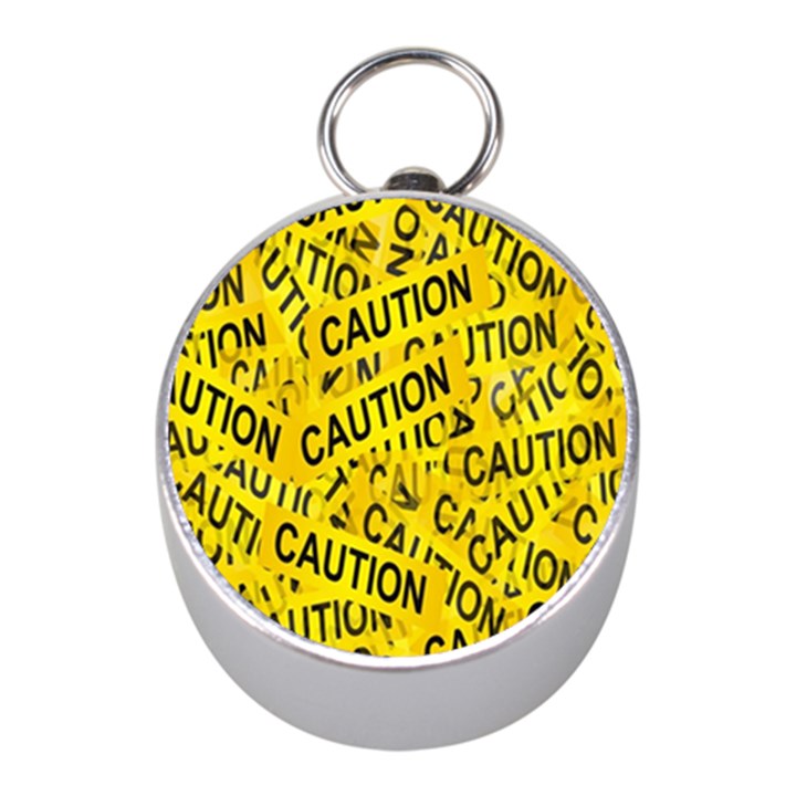 Caution Road Sign Cross Yellow Mini Silver Compasses