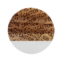 Caution Road Sign Cross Yellow Marble Wood Coaster (round)