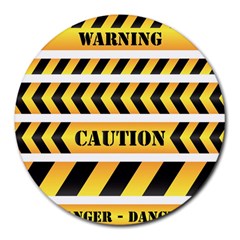 Caution Road Sign Warning Cross Danger Yellow Chevron Line Black Round Mousepad