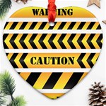 Caution Road Sign Warning Cross Danger Yellow Chevron Line Black Ornament (Heart) Front