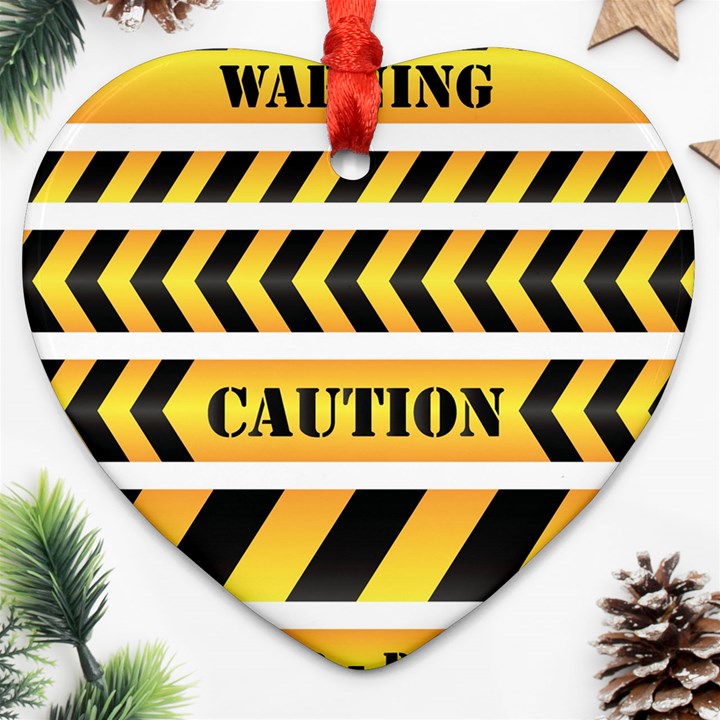 Caution Road Sign Warning Cross Danger Yellow Chevron Line Black Ornament (Heart)