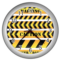 Caution Road Sign Warning Cross Danger Yellow Chevron Line Black Wall Clock (silver)