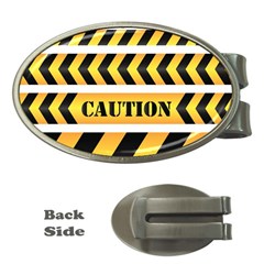 Caution Road Sign Warning Cross Danger Yellow Chevron Line Black Money Clips (oval) 