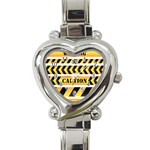 Caution Road Sign Warning Cross Danger Yellow Chevron Line Black Heart Italian Charm Watch Front