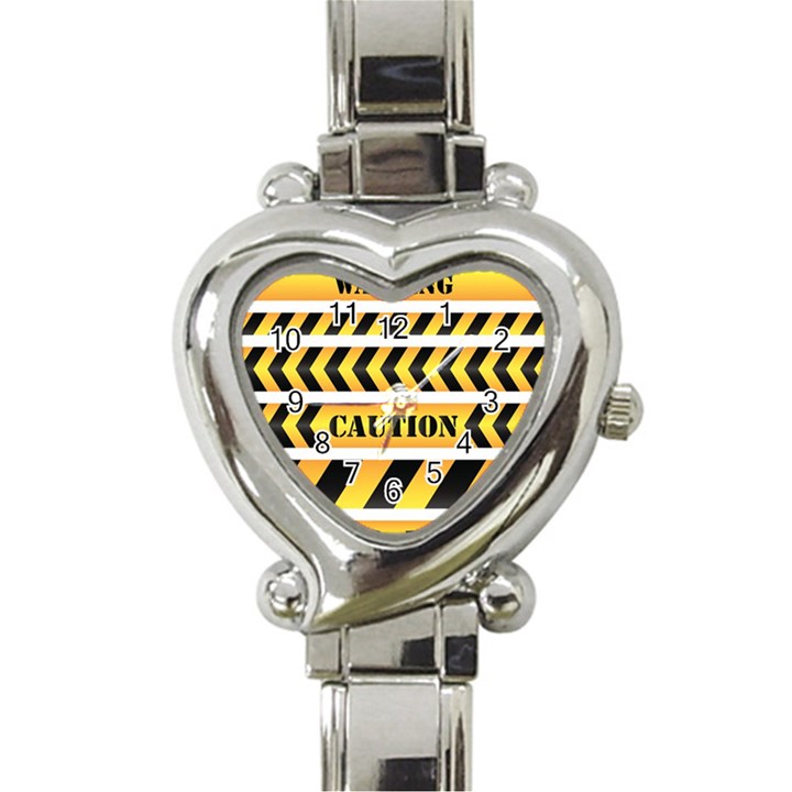 Caution Road Sign Warning Cross Danger Yellow Chevron Line Black Heart Italian Charm Watch