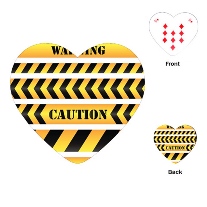 Caution Road Sign Warning Cross Danger Yellow Chevron Line Black Playing Cards Single Design (Heart)