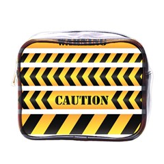 Caution Road Sign Warning Cross Danger Yellow Chevron Line Black Mini Toiletries Bag (one Side) by anzea