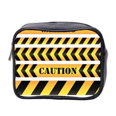 Caution Road Sign Warning Cross Danger Yellow Chevron Line Black Mini Toiletries Bag (two Sides)