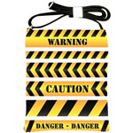 Caution Road Sign Warning Cross Danger Yellow Chevron Line Black Shoulder Sling Bag Front