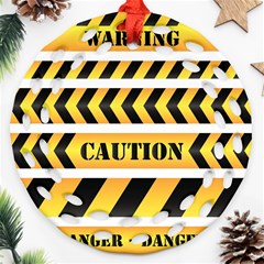 Caution Road Sign Warning Cross Danger Yellow Chevron Line Black Ornament (round Filigree)