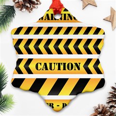 Caution Road Sign Warning Cross Danger Yellow Chevron Line Black Snowflake Ornament (two Sides) by anzea