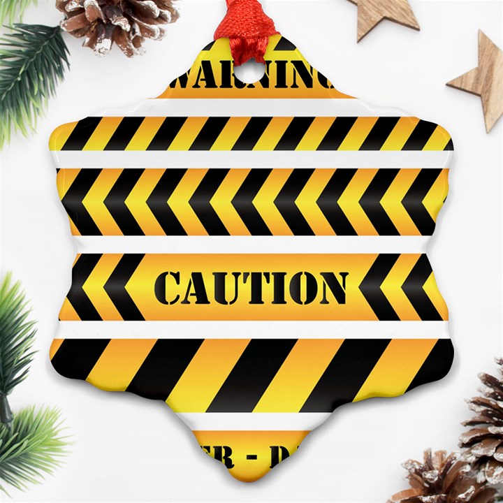 Caution Road Sign Warning Cross Danger Yellow Chevron Line Black Snowflake Ornament (Two Sides)