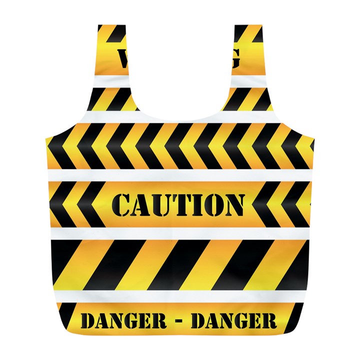 Caution Road Sign Warning Cross Danger Yellow Chevron Line Black Full Print Recycle Bag (L)