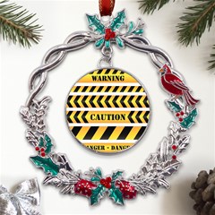 Caution Road Sign Warning Cross Danger Yellow Chevron Line Black Metal X mas Wreath Holly Leaf Ornament